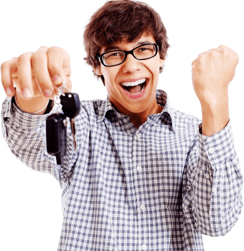 Happy man holding out a set of car keys