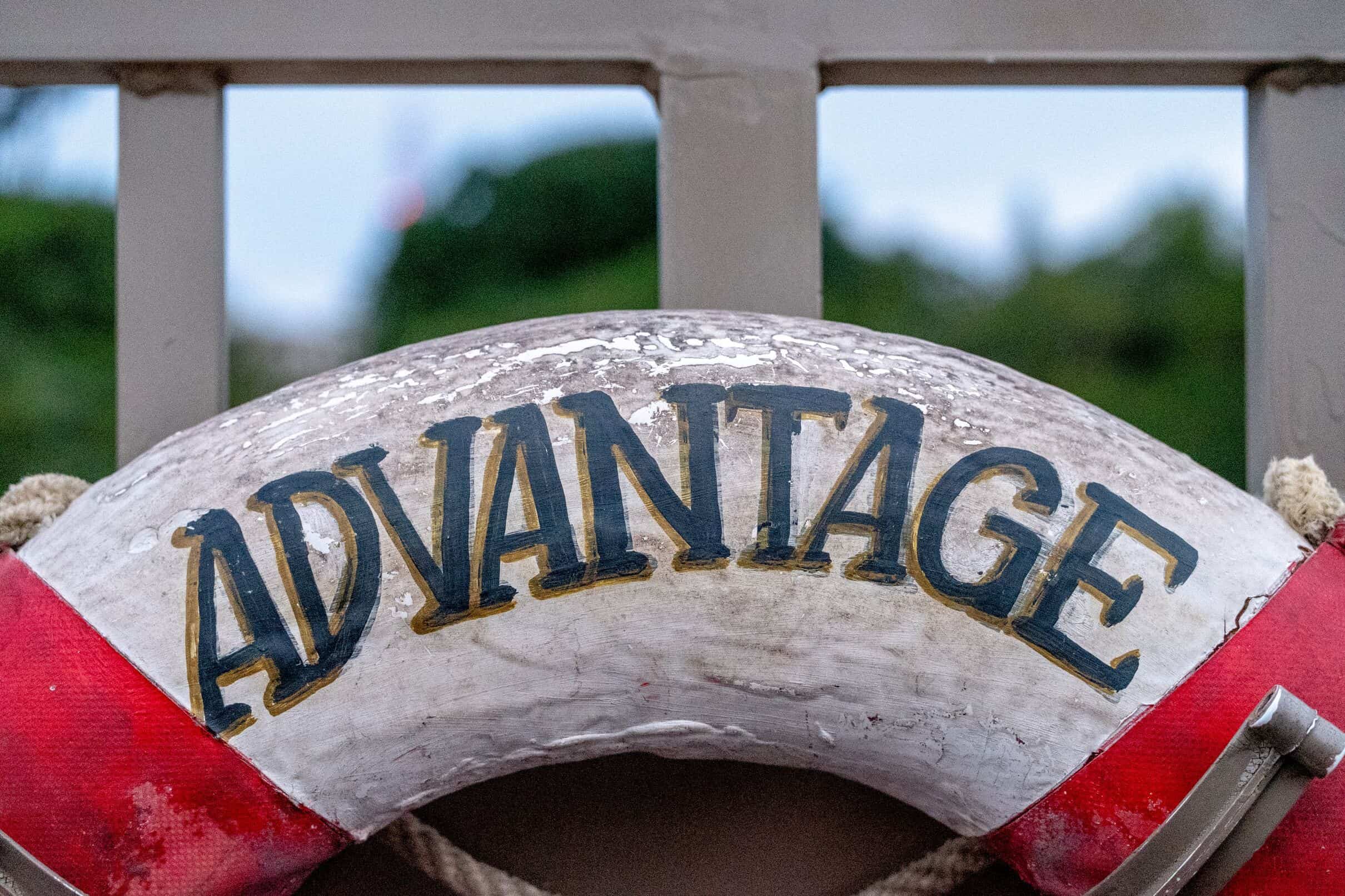 A visually striking representation of the word 'advantage' in bold letters.