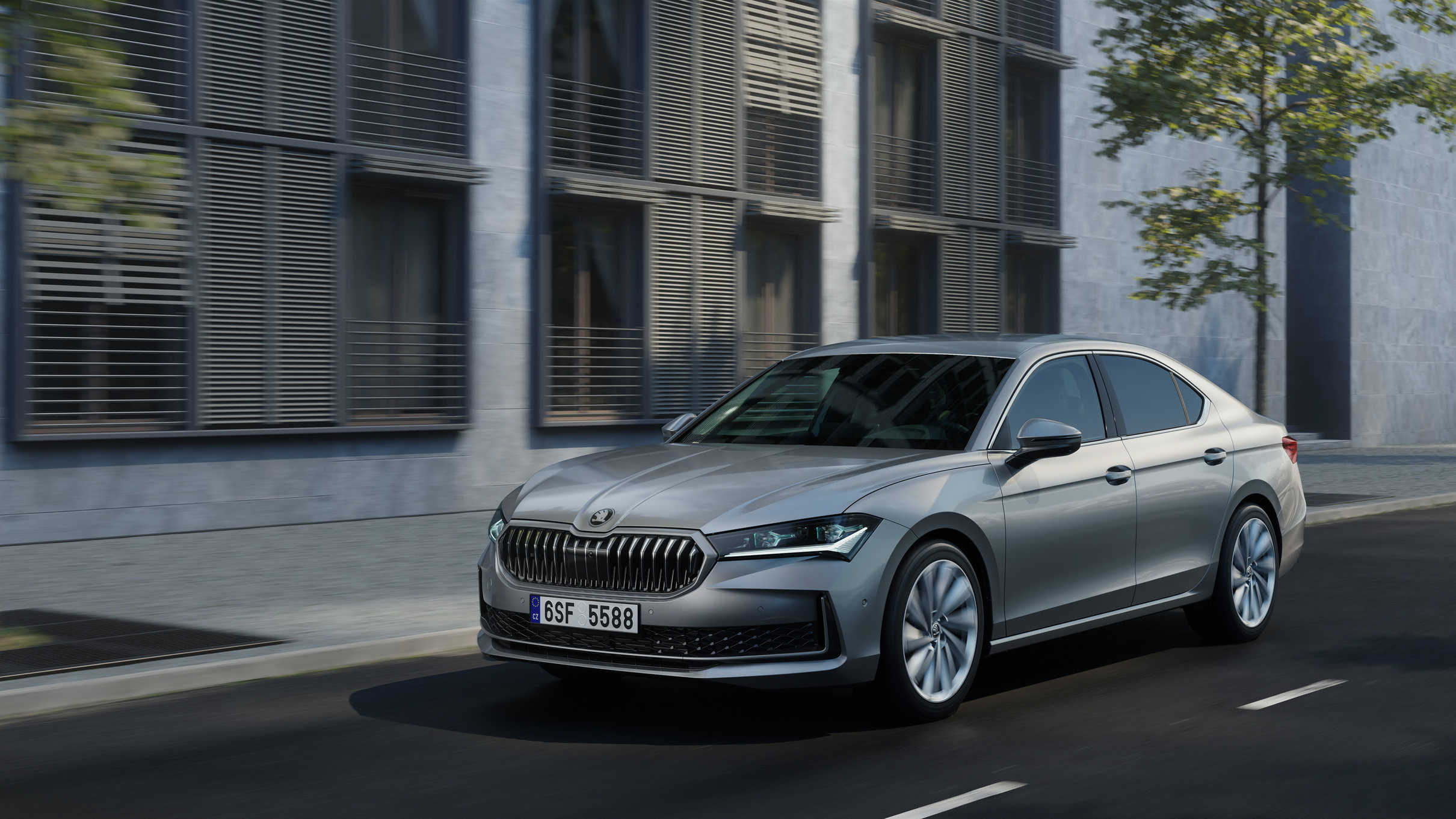 Skoda Superb: Sleek and spacious sedan parked on a scenic road